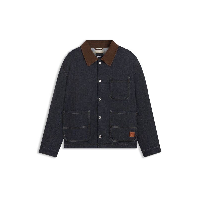 BOSS Contrast-collar jacket in indigo denim