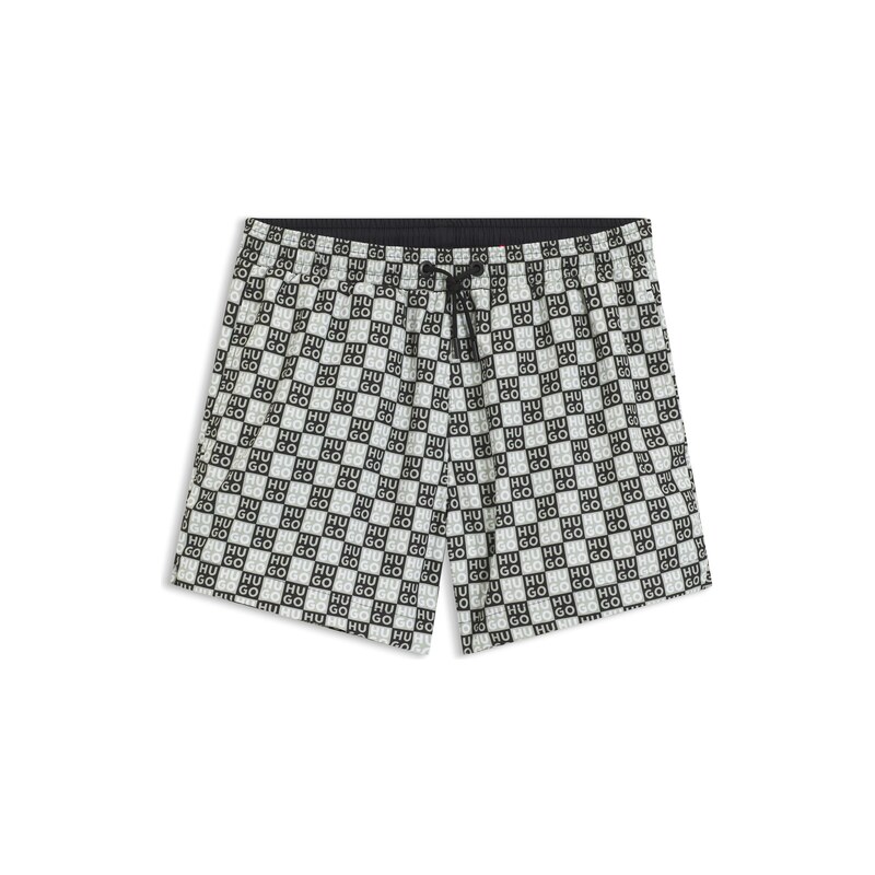 HUGO Quick-dry swim shorts with stacked-logo check print