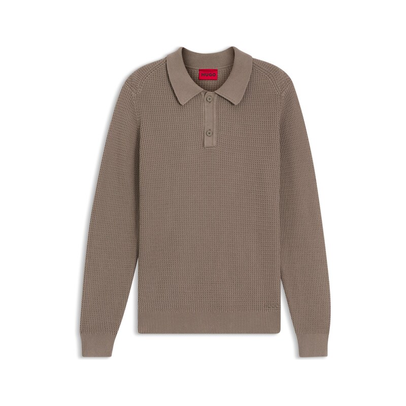 HUGO Relaxed-fit sweater in structured cotton with polo collar