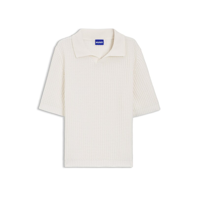 HUGO Waffle-structure knit polo with Johnny collar