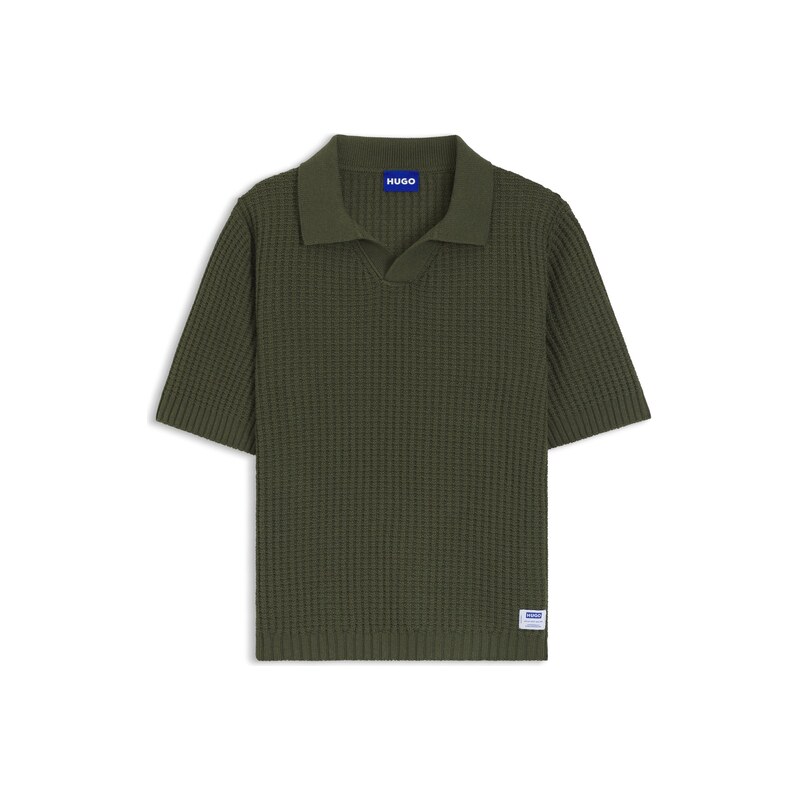 HUGO Waffle-structure knit polo with Johnny collar