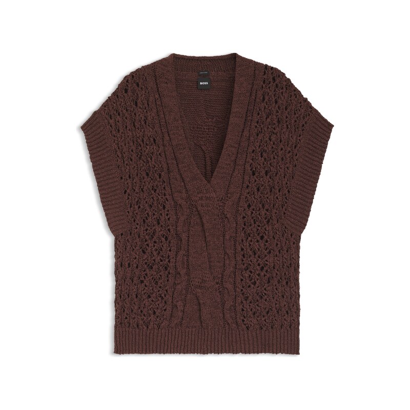 BOSS Cotton-blend knitted top with cable detailing