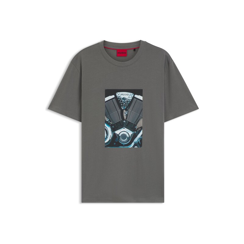 HUGO Cotton-jersey T-shirt with biker-inspired artwork