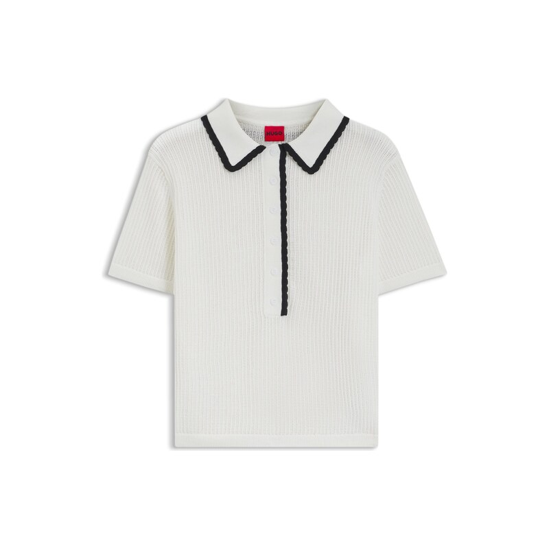 HUGO Pointelle-cotton sweater with scallop trim