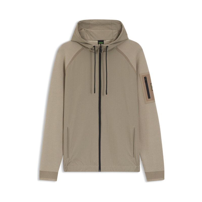 BOSS Mixed-material knitted jacket with jacquard graphic