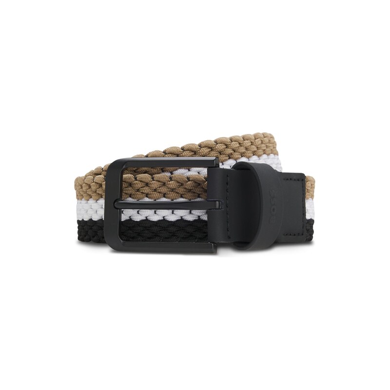 BOSS Woven belt with leather trims and logo detail
