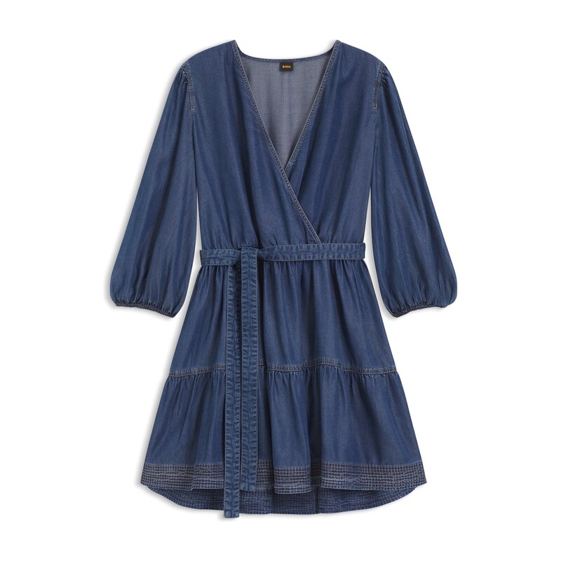 BOSS Wrap-front denim-look dress with balloon sleeves