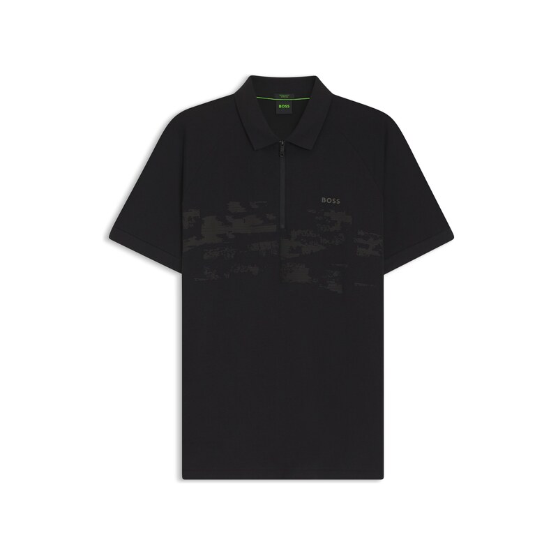 BOSS Cotton-blend zipped polo shirt with reflective graphics