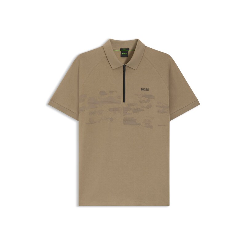BOSS Cotton-blend zipped polo shirt with reflective graphics