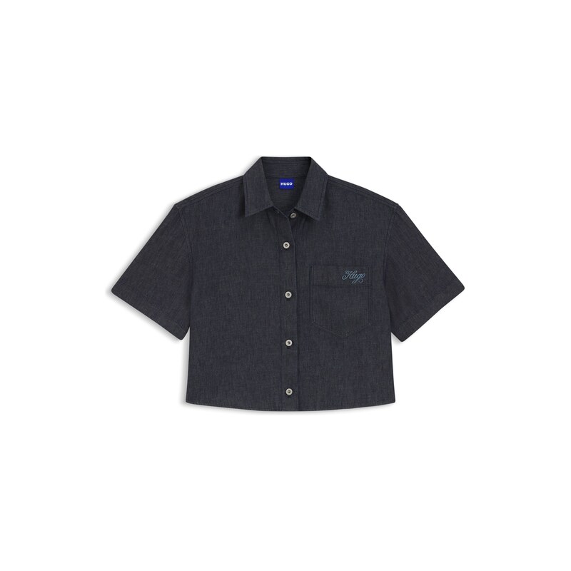 HUGO Relaxed-fit cropped blouse in lightweight denim