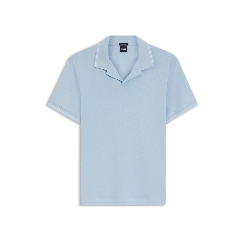 BOSS Cotton-linen polo shirt with Johnny collar