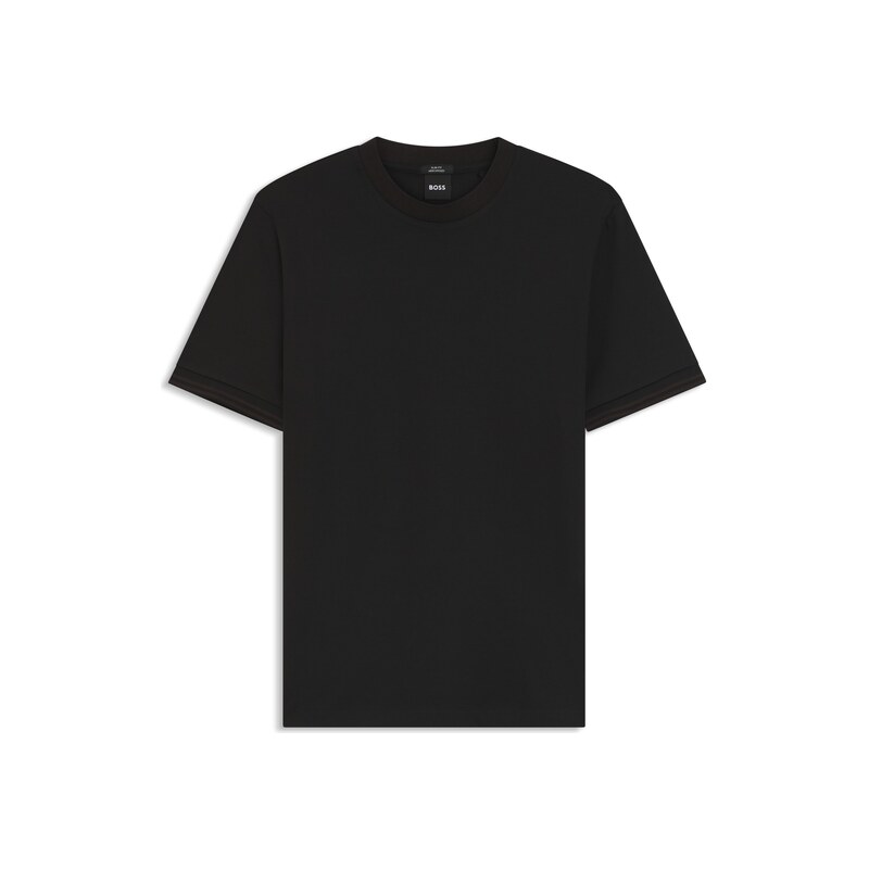 BOSS Mercerised-cotton slim-fit T-shirt with contrast tipping