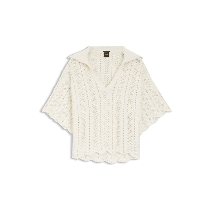 BOSS Cotton-blend sweater with knitted wave structure