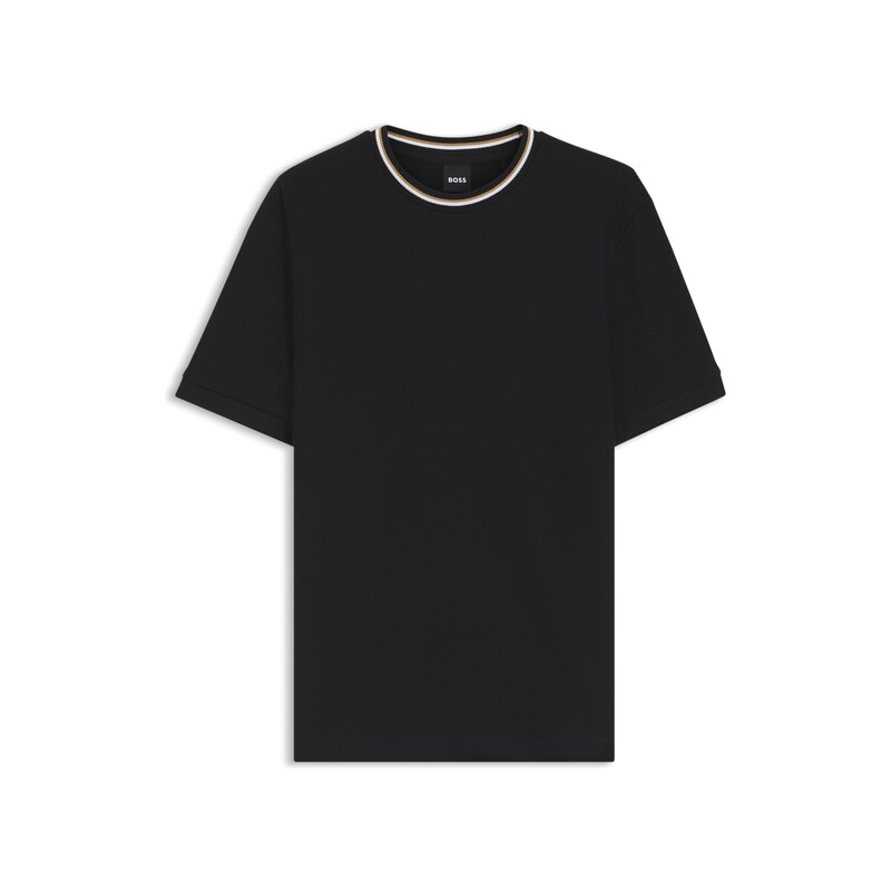 BOSS Cotton-piqué T-shirt with striped collar