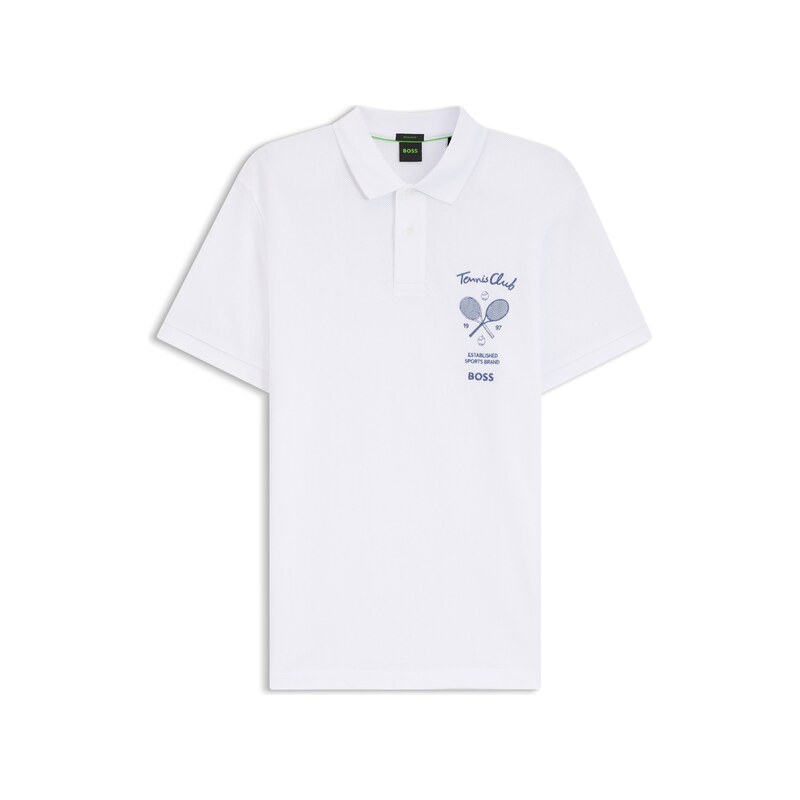 BOSS Cotton-mesh polo shirt with embroidered artwork