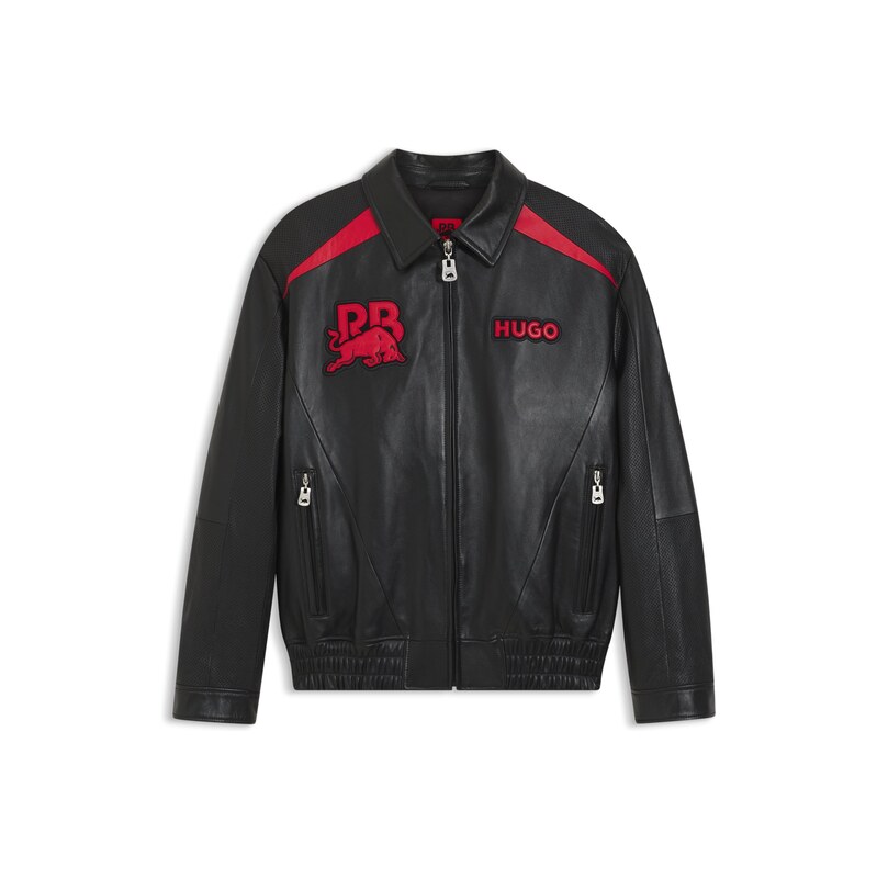 HUGO x RB leather jacket with bull motifs