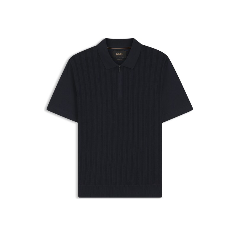 BOSS Zip-neck polo shirt in cotton and silk