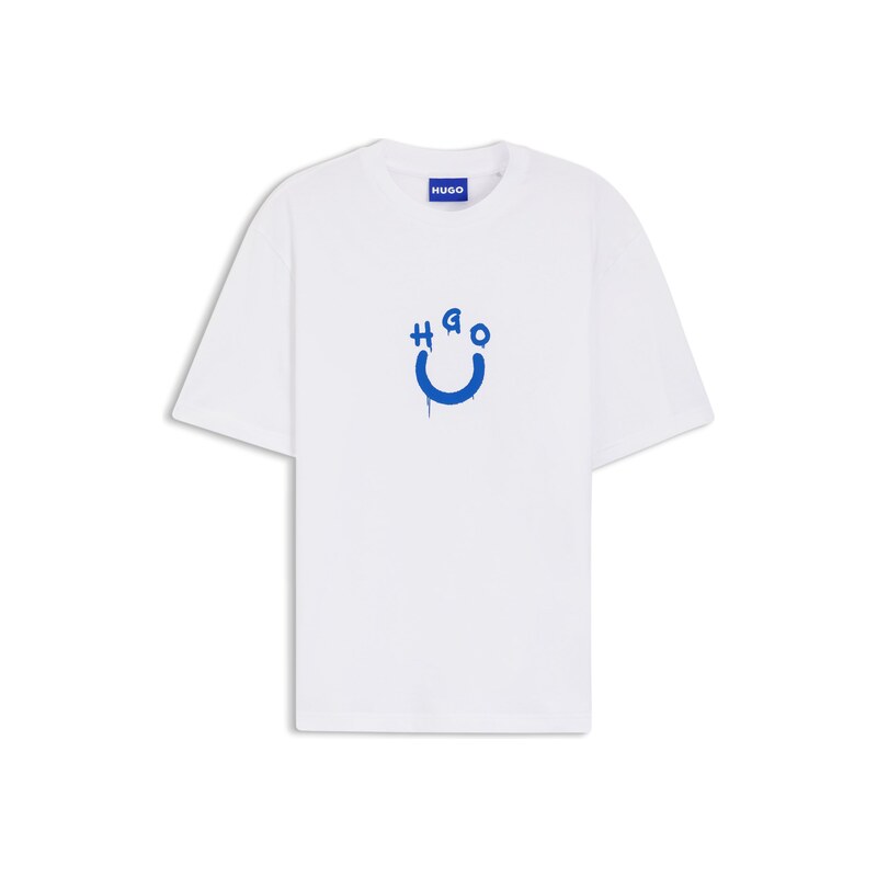 Cotton-jersey T-shirt with Happy HUGO logo