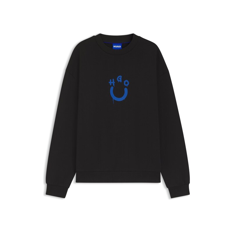 Cotton-terry sweatshirt with Happy HUGO