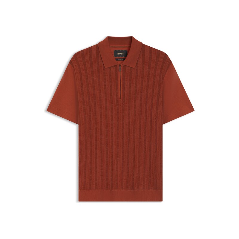 BOSS Zip-neck polo shirt in cotton and silk