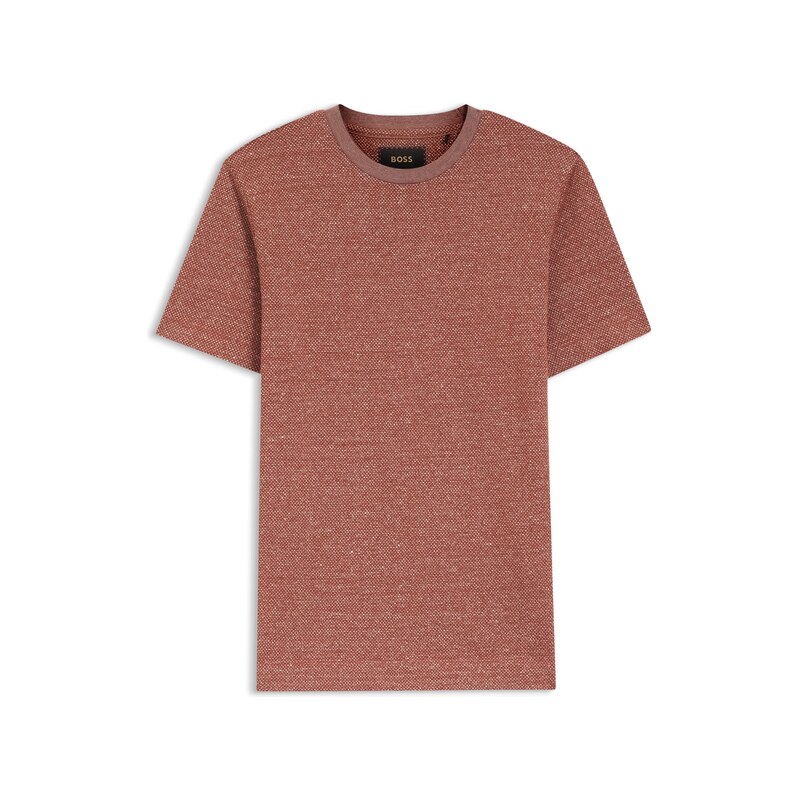 BOSS Mouliné-structured T-shirt in cotton, linen and silk