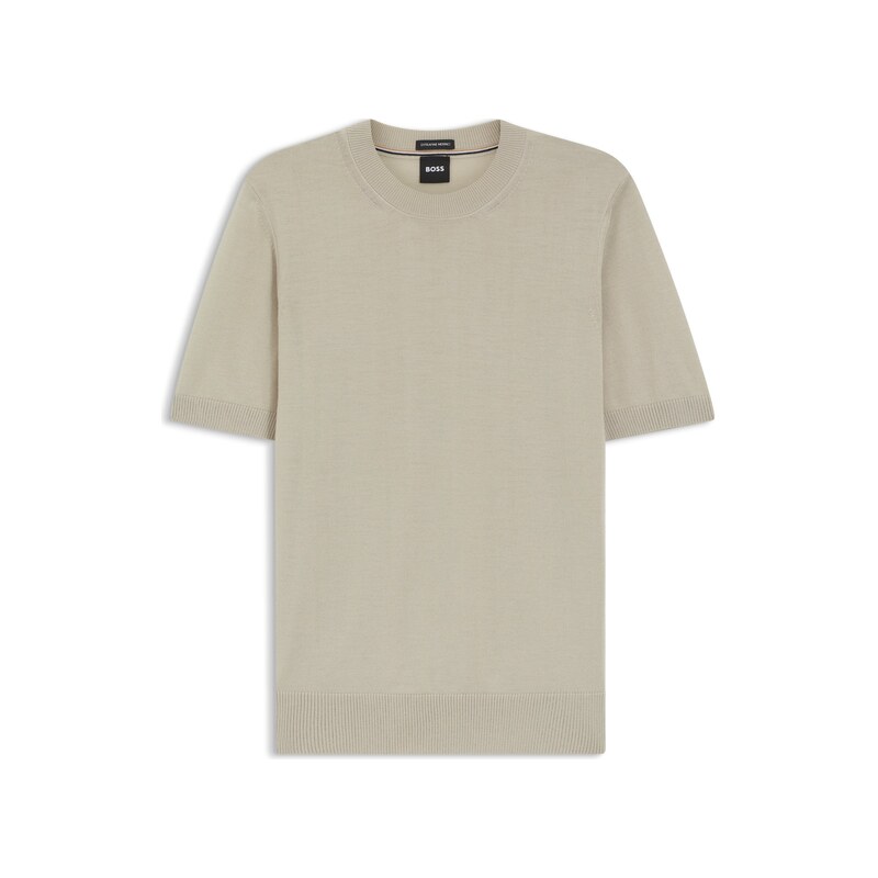 BOSS Short-sleeved knit T-shirt in merino wool
