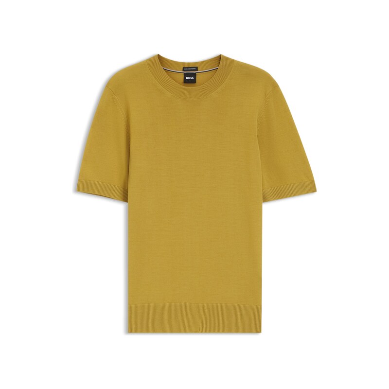 BOSS Short-sleeved knit T-shirt in merino wool