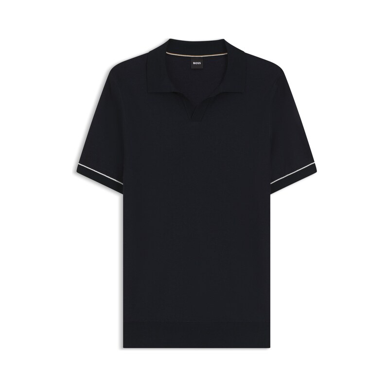 BOSS Cotton-blend knit polo with horizontal stripe