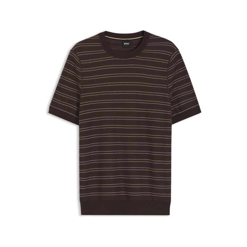 BOSS Cotton-blend knit T-shirt with horizontal stripe
