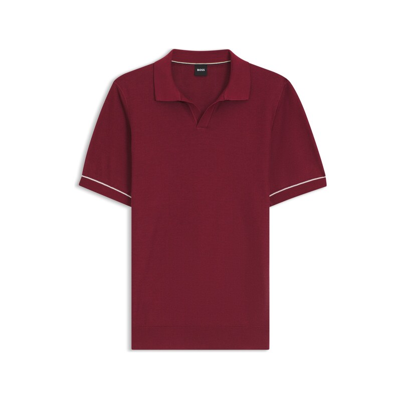 BOSS Cotton-blend knit polo with horizontal stripe