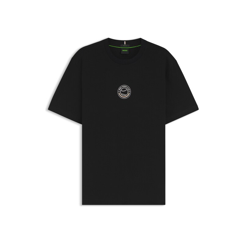 BOSS Stretch-cotton T-shirt with tennis artwork