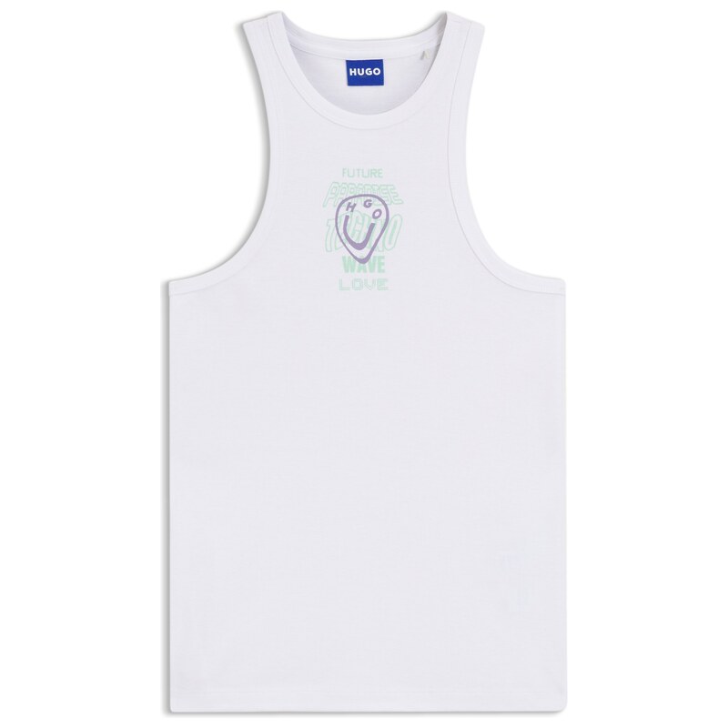 HUGO Ribbed-cotton tank top with logo artwork