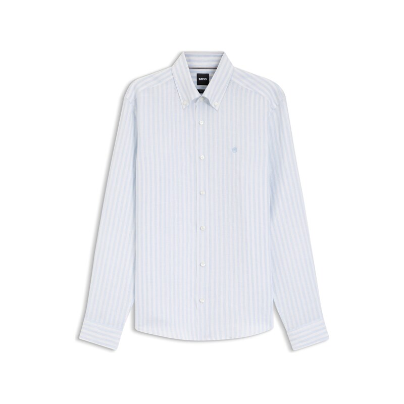 BOSS Regular-fit shirt in striped linen