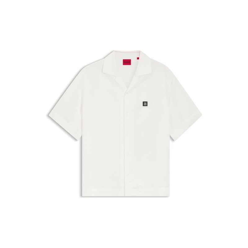HUGO Oversized-fit shirt with stacked-logo trim