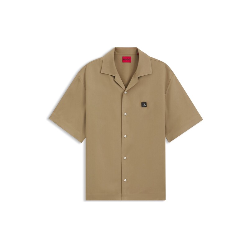 HUGO Oversized-fit shirt with stacked-logo trim