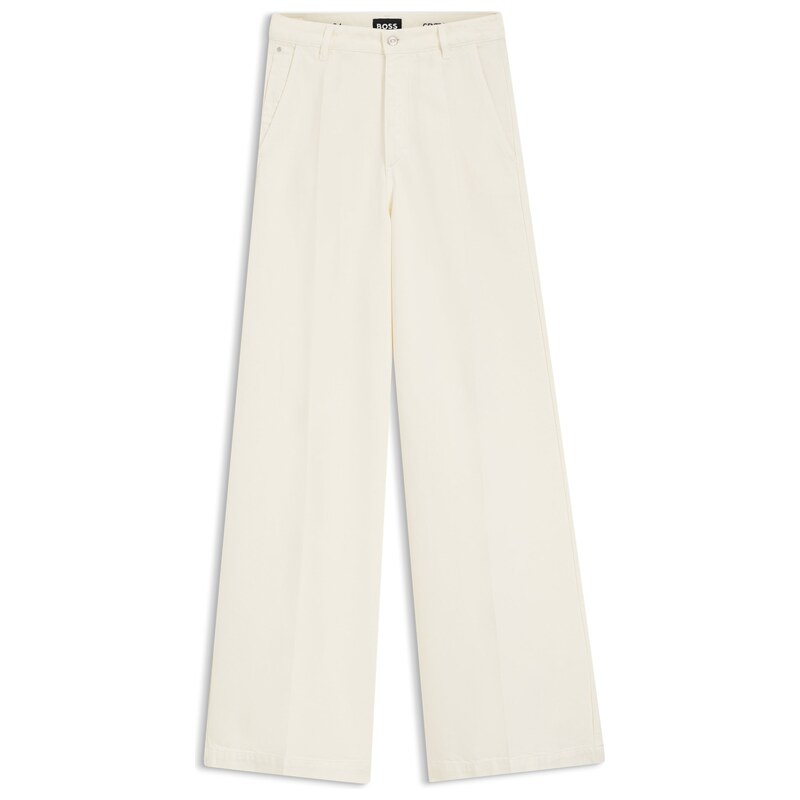 BOSS Wide-leg jeans in cream denim with front crease