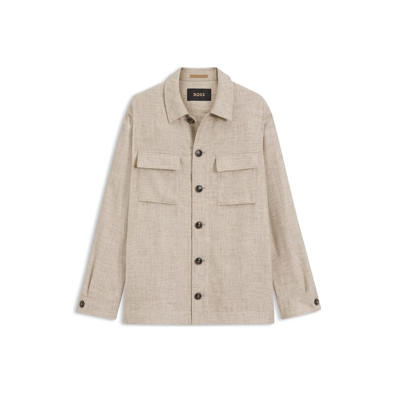 BOSS Regular-fit overshirt in virgin wool, silk and linen