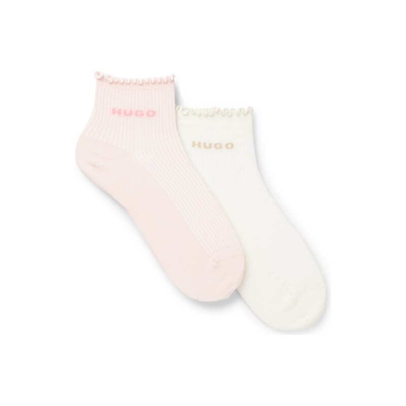 HUGO Two-pack of rib-knit lettuce-trim short socks