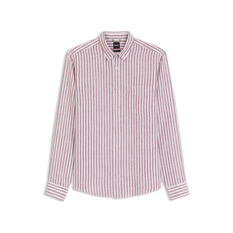 BOSS Regular-fit button-down shirt in striped linen