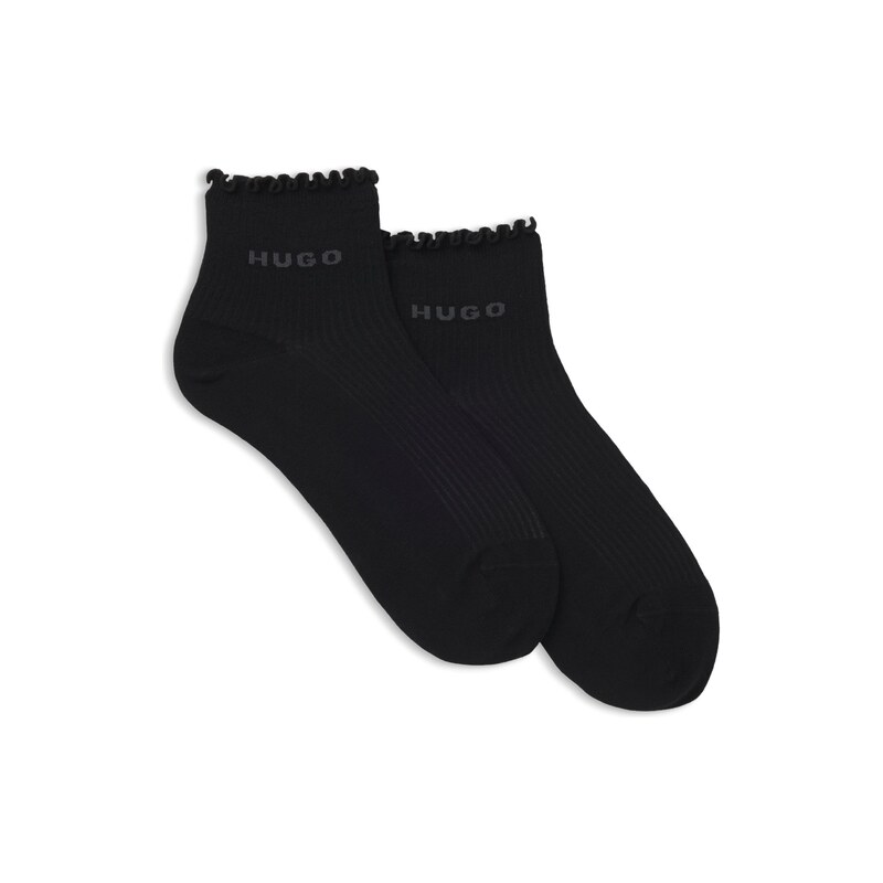 HUGO Two-pack of rib-knit lettuce-trim short socks
