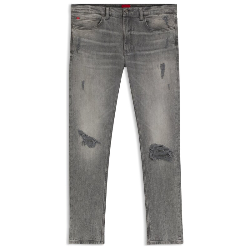 HUGO Extra-slim-fit jeans in distressed grey denim