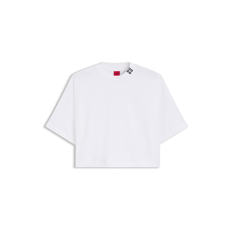 HUGO Relaxed-fit cropped T-shirt in cotton with neck logo