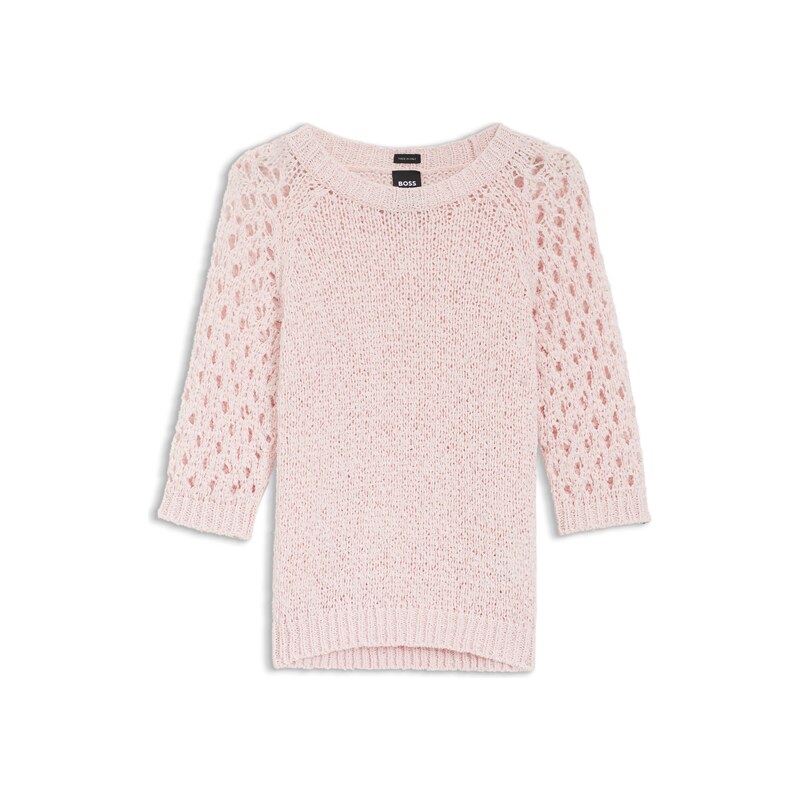 BOSS Cotton-blend sweater with open-knit sleeves