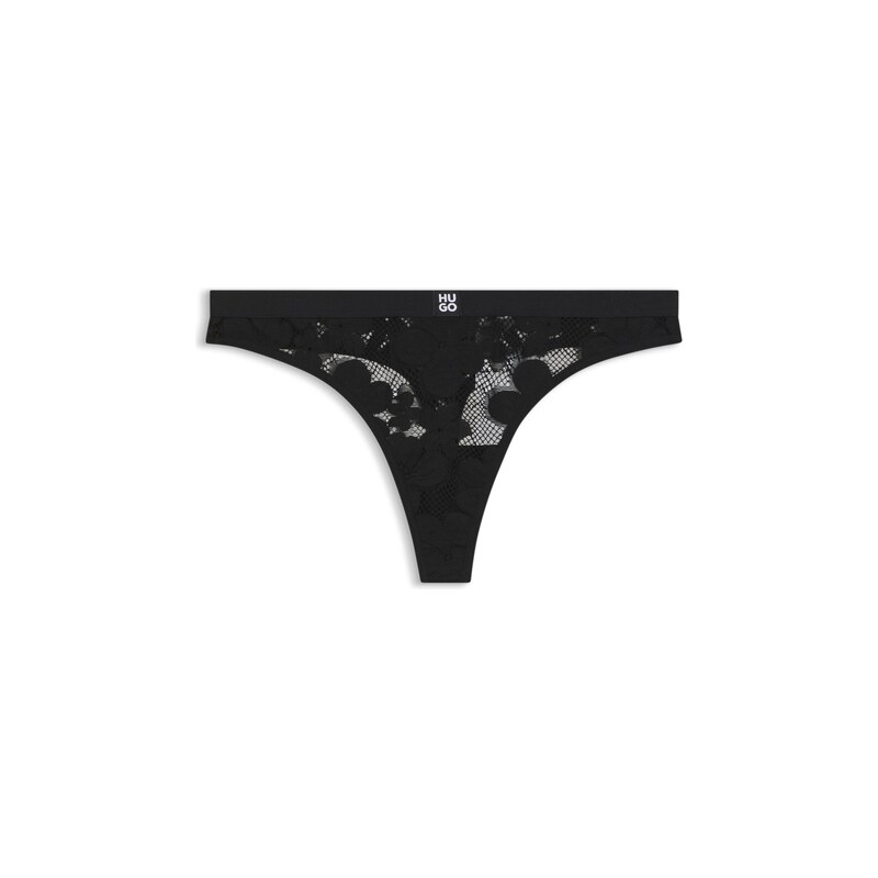 HUGO Floral-lace thong with stacked-logo detail