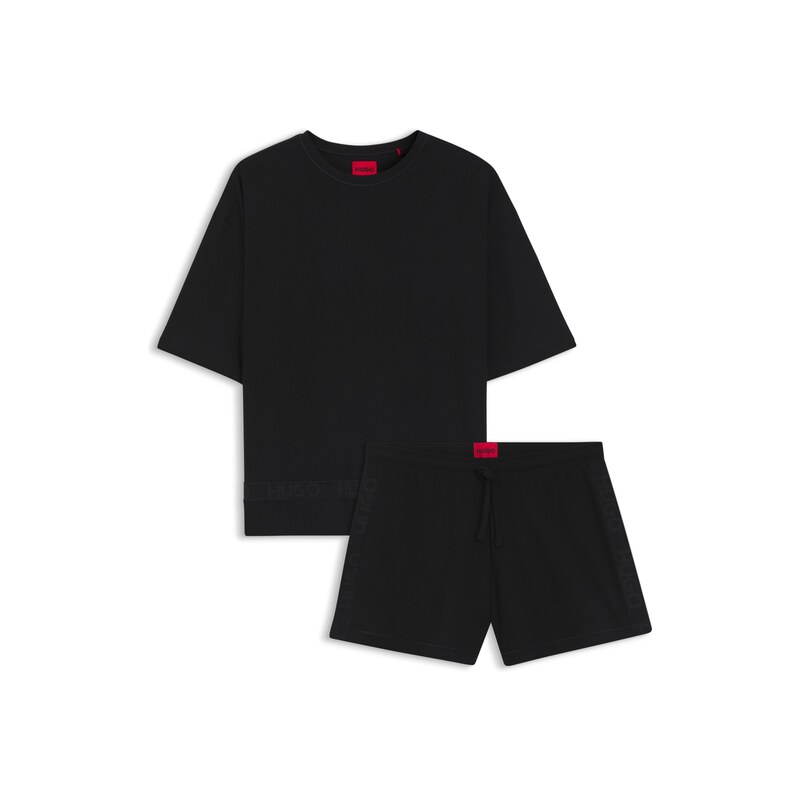 HUGO Stretch-cotton pyjamas with mesh logo inserts