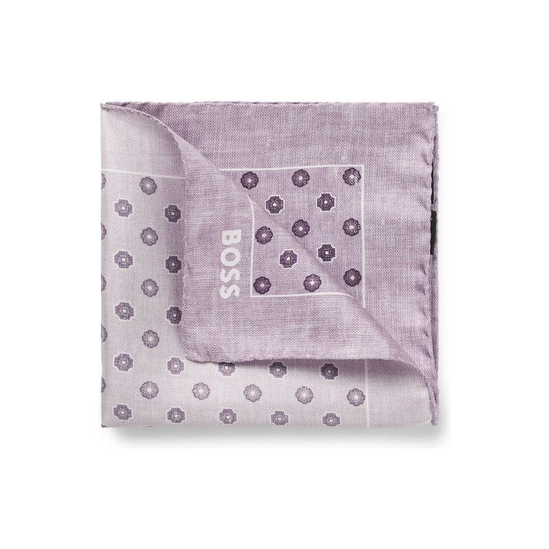 BOSS ONE Silk pocket square with digital print and logo