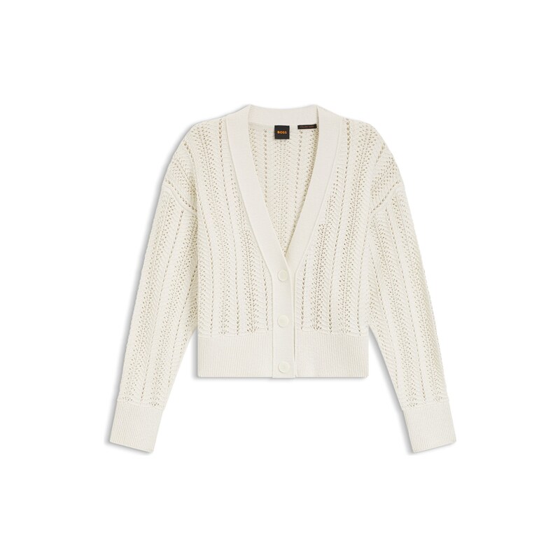 BOSS Relaxed-fit cardigan in a wave-structured cotton blend