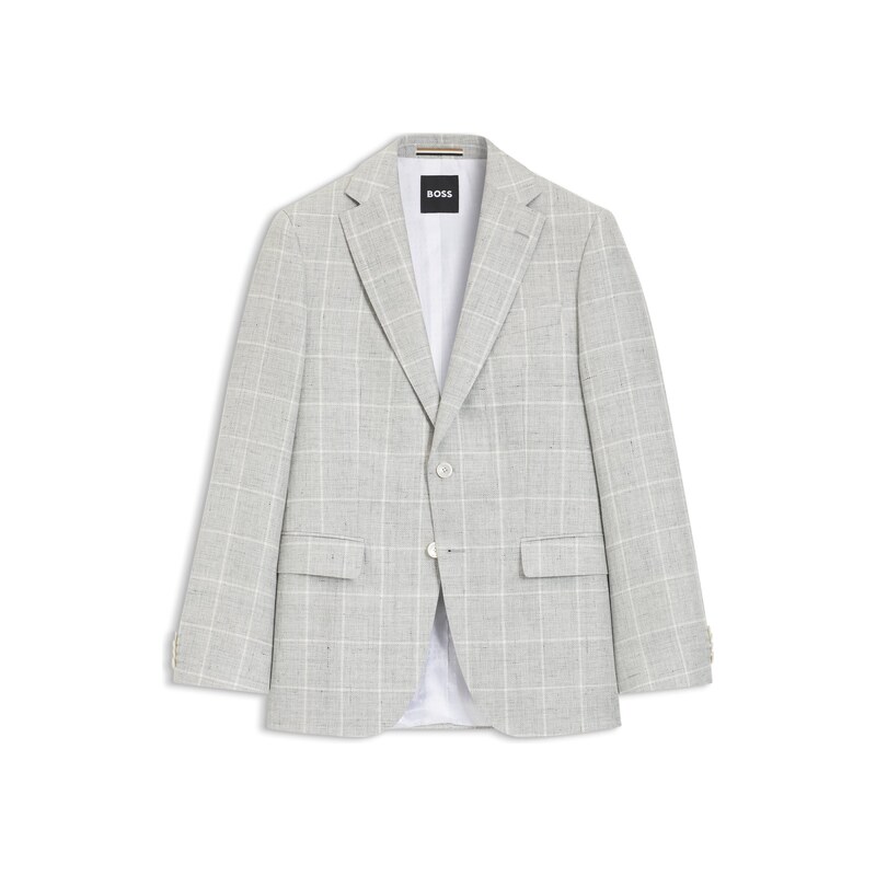 BOSS Slim-fit jacket in checked linen and virgin wool