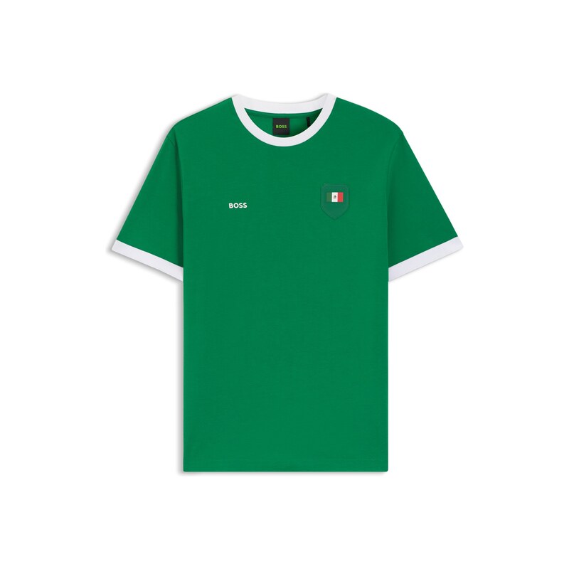 BOSS Stretch-cotton T-shirt with country flag and logo
