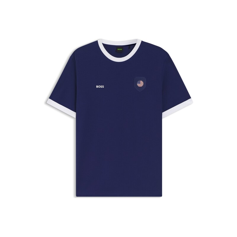 BOSS Stretch-cotton T-shirt with country flag and logo